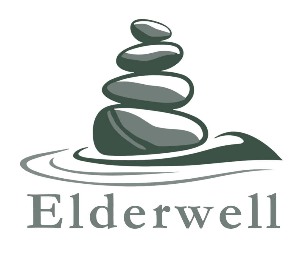 Elderwell logo with title under zen cairn